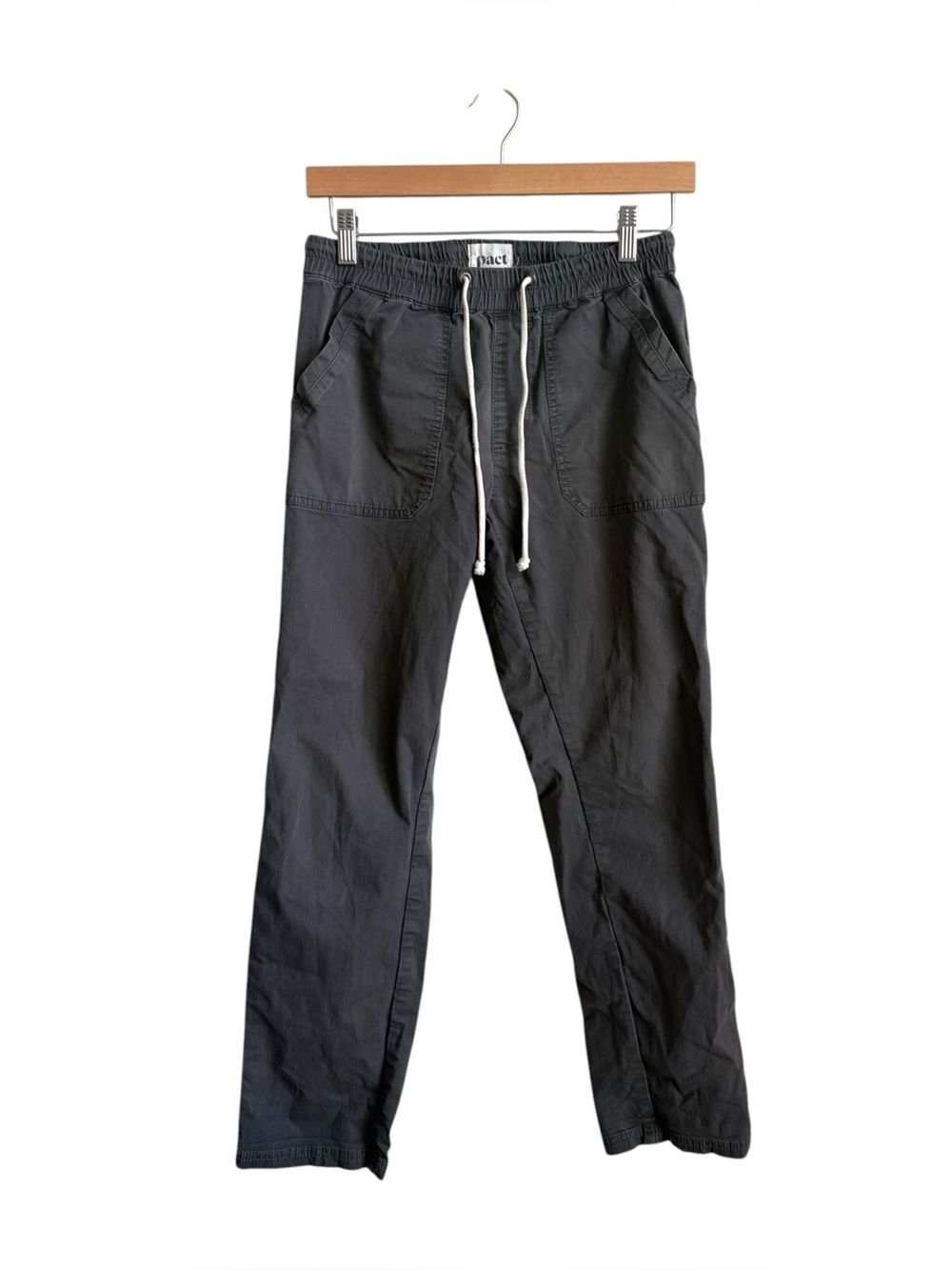Pact Women's Organic Cotton Utility Pull On Pants Gray Drawstring Small
